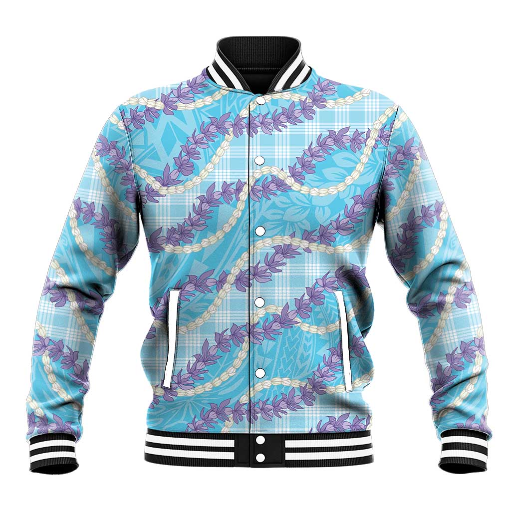Blue Hawaii Palaka Honohono Pikake Baseball Jacket Hawaiian Orchid Lei Polynesian Pattern LT14 Unisex Blue - Polynesian Pride
