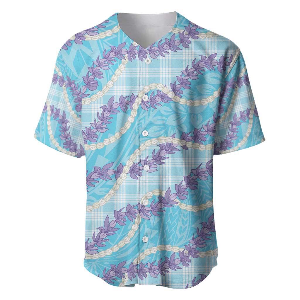 Blue Hawaii Palaka Honohono Pikake Baseball Jersey Hawaiian Orchid Lei Polynesian Pattern - Polynesian Pride