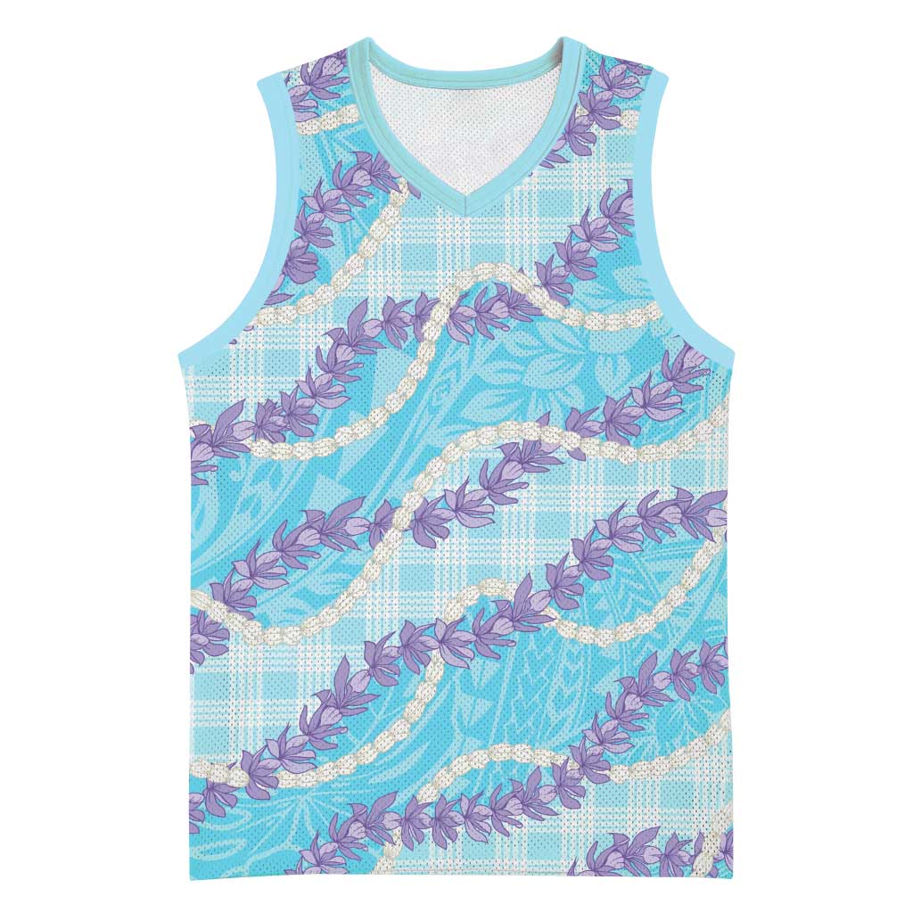 Blue Hawaii Palaka Honohono Pikake Basketball Jersey Hawaiian Orchid Lei Polynesian Pattern LT14 Unisex Blue - Polynesian Pride