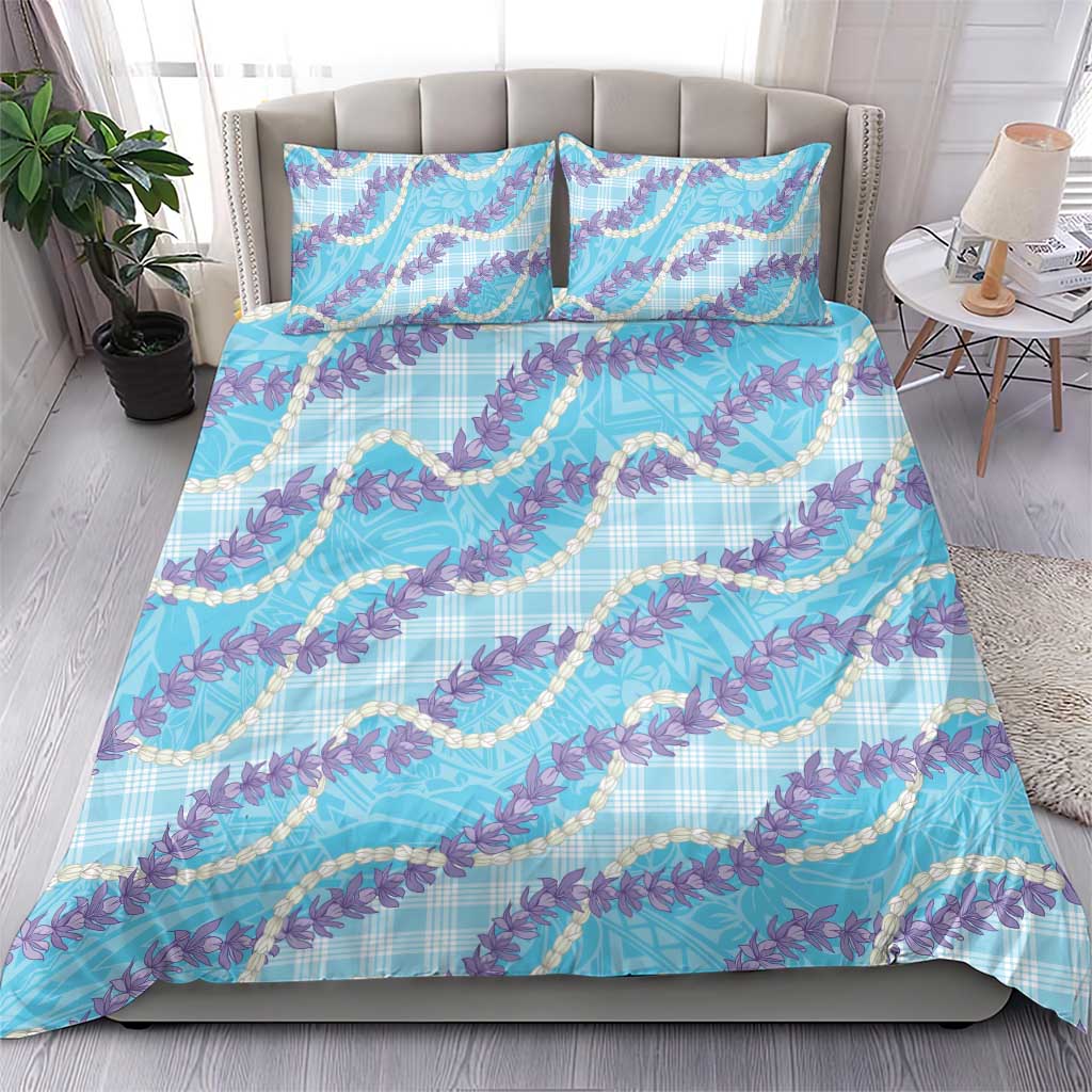 Blue Hawaii Palaka Honohono Pikake Bedding Set Hawaiian Orchid Lei Polynesian Pattern - Polynesian Pride