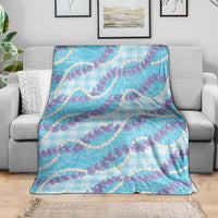 Blue Hawaii Palaka Honohono Pikake Blanket Hawaiian Orchid Lei Polynesian Pattern - Polynesian Pride