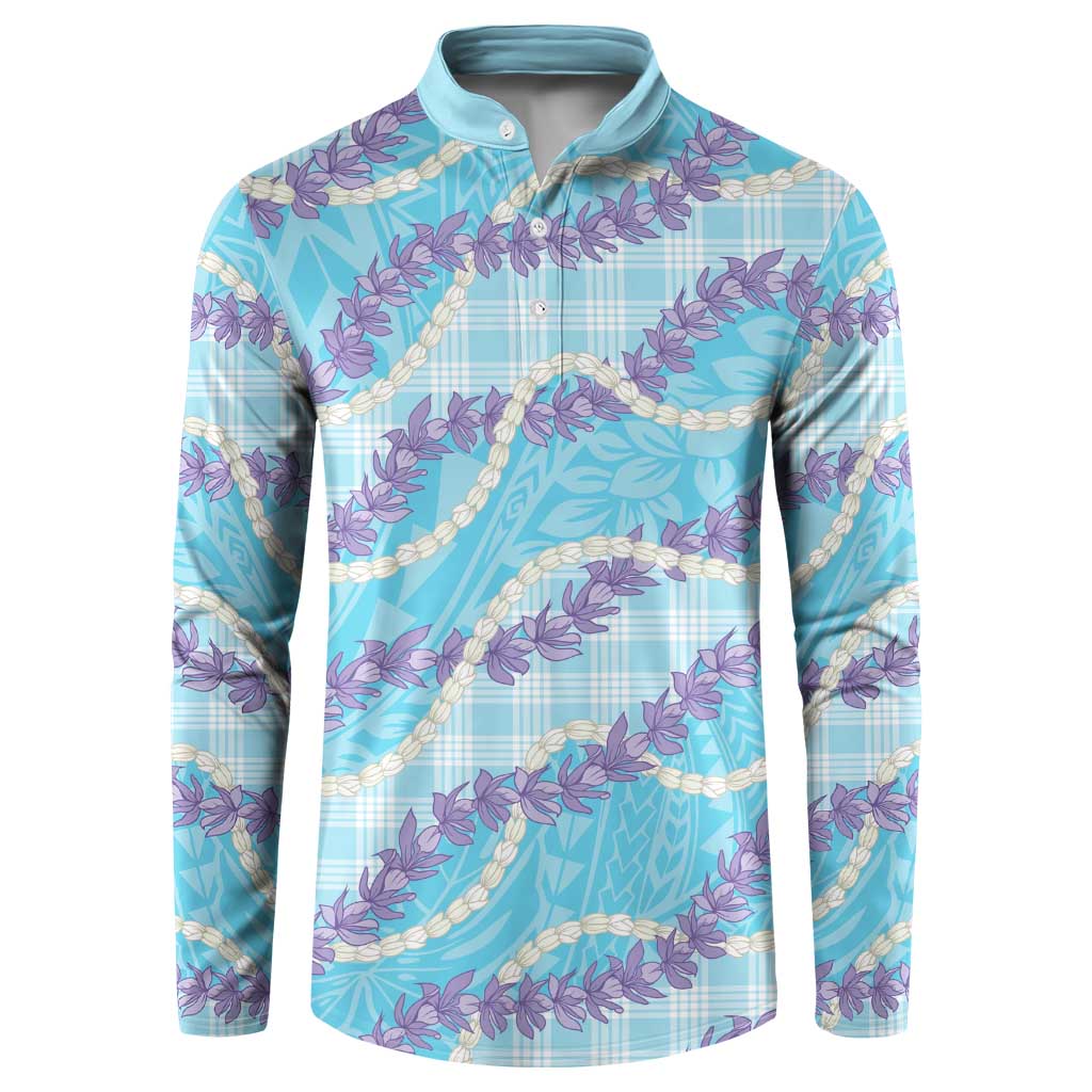 Blue Hawaii Palaka Honohono Pikake Button Sweatshirt Hawaiian Orchid Lei Polynesian Pattern LT14 Blue - Polynesian Pride