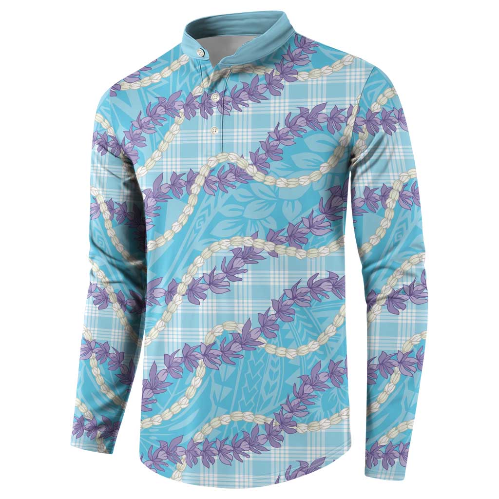 Blue Hawaii Palaka Honohono Pikake Button Sweatshirt Hawaiian Orchid Lei Polynesian Pattern - Polynesian Pride