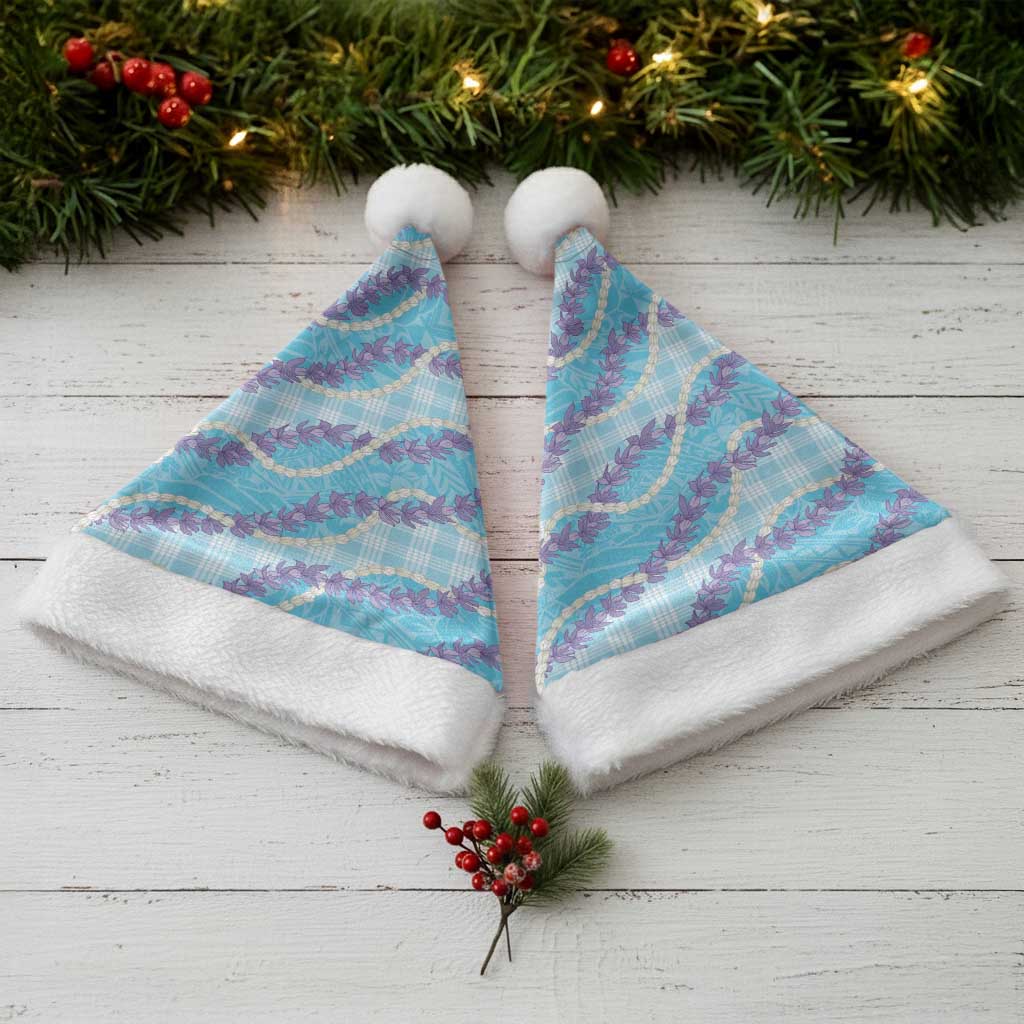 Blue Hawaii Palaka Honohono Pikake Christmas Santa Hat Hawaiian Orchid Lei Polynesian Pattern - Polynesian Pride