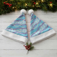 Blue Hawaii Palaka Honohono Pikake Christmas Santa Hat Hawaiian Orchid Lei Polynesian Pattern - Polynesian Pride