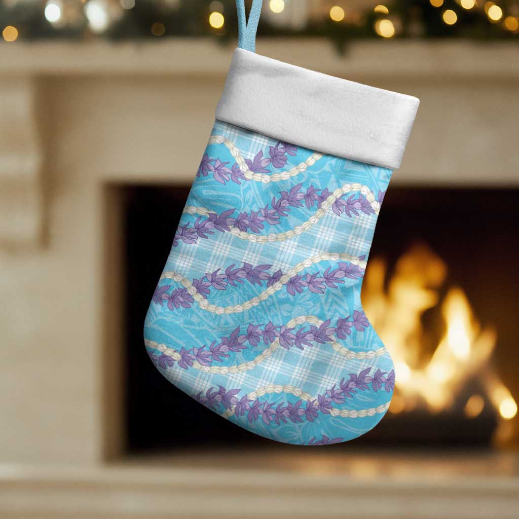 Blue Hawaii Palaka Honohono Pikake Christmas Stocking Hawaiian Orchid Lei Polynesian Pattern - Polynesian Pride