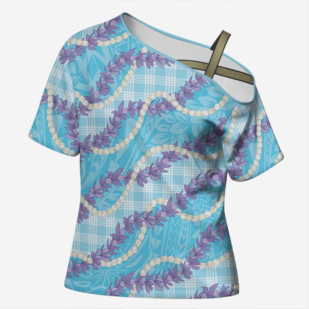 Blue Hawaii Palaka Honohono Pikake Cross Shoulder Shirt Hawaiian Orchid Lei Polynesian Pattern LT14 Female Blue - Polynesian Pride