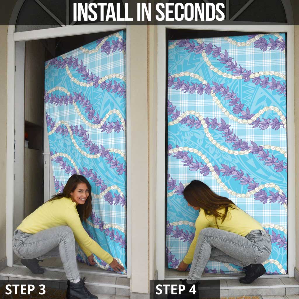 Blue Hawaii Palaka Honohono Pikake Door Cover Hawaiian Orchid Lei Polynesian Pattern - Polynesian Pride