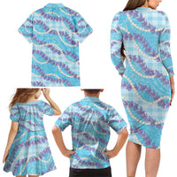 Blue Hawaii Palaka Honohono Pikake Family Matching Long Sleeve Bodycon Dress and Hawaiian Shirt Hawaiian Orchid Lei Polynesian Pattern - Polynesian Pride