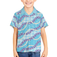 Blue Hawaii Palaka Honohono Pikake Family Matching Long Sleeve Bodycon Dress and Hawaiian Shirt Hawaiian Orchid Lei Polynesian Pattern - Polynesian Pride