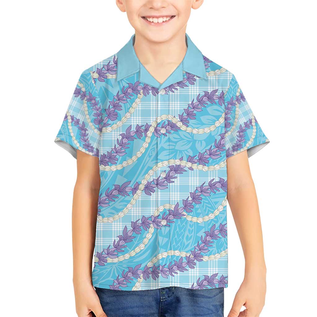 Blue Hawaii Palaka Honohono Pikake Family Matching Puletasi and Hawaiian Shirt Hawaiian Orchid Lei Polynesian Pattern - Polynesian Pride