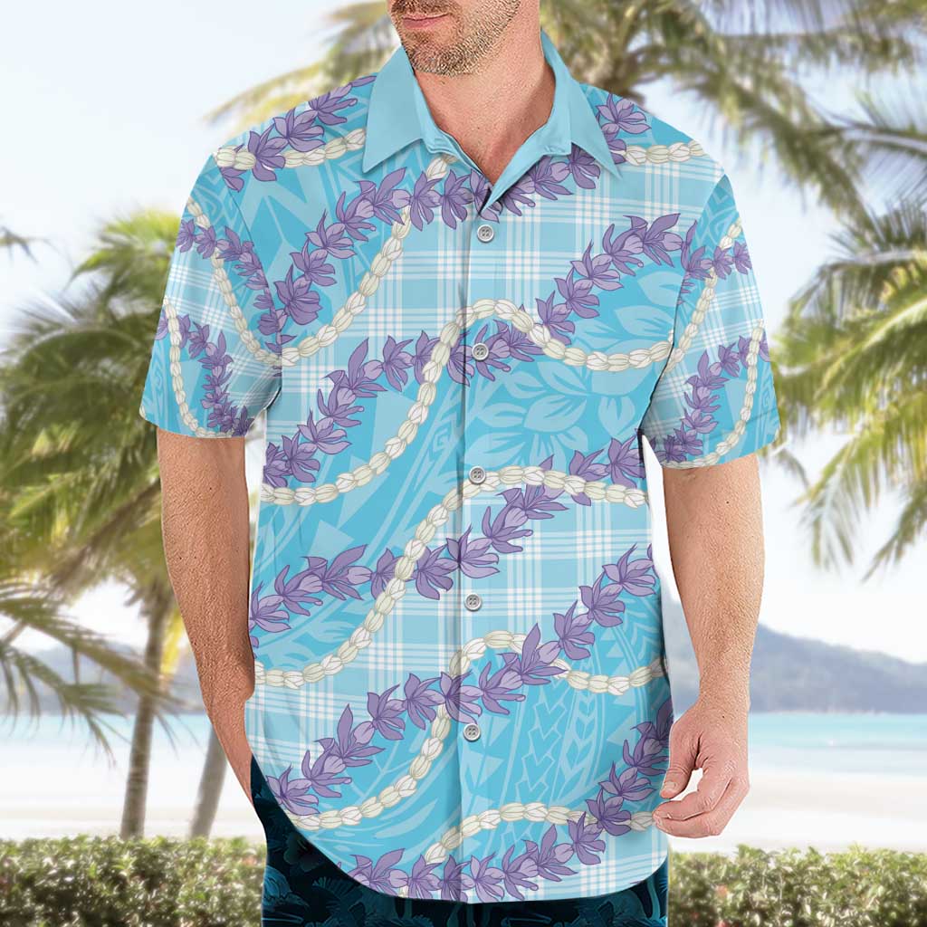 Blue Hawaii Palaka Honohono Pikake Hawaiian Shirt Hawaiian Orchid Lei Polynesian Pattern - Polynesian Pride