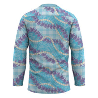Blue Hawaii Palaka Honohono Pikake Hockey Jersey Hawaiian Orchid Lei Polynesian Pattern - Polynesian Pride