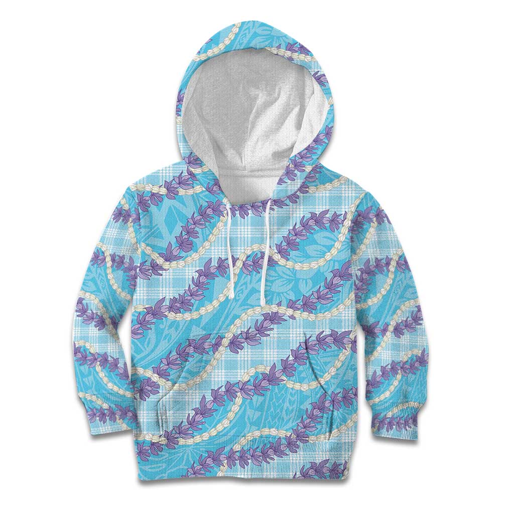 Blue Hawaii Palaka Honohono Pikake Kid Hoodie Hawaiian Orchid Lei Polynesian Pattern - Polynesian Pride