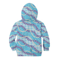 Blue Hawaii Palaka Honohono Pikake Kid Hoodie Hawaiian Orchid Lei Polynesian Pattern - Polynesian Pride
