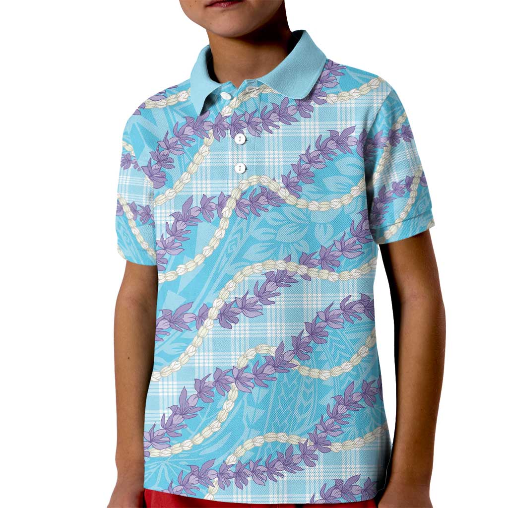 Blue Hawaii Palaka Honohono Pikake Kid Polo Shirt Hawaiian Orchid Lei Polynesian Pattern - Polynesian Pride