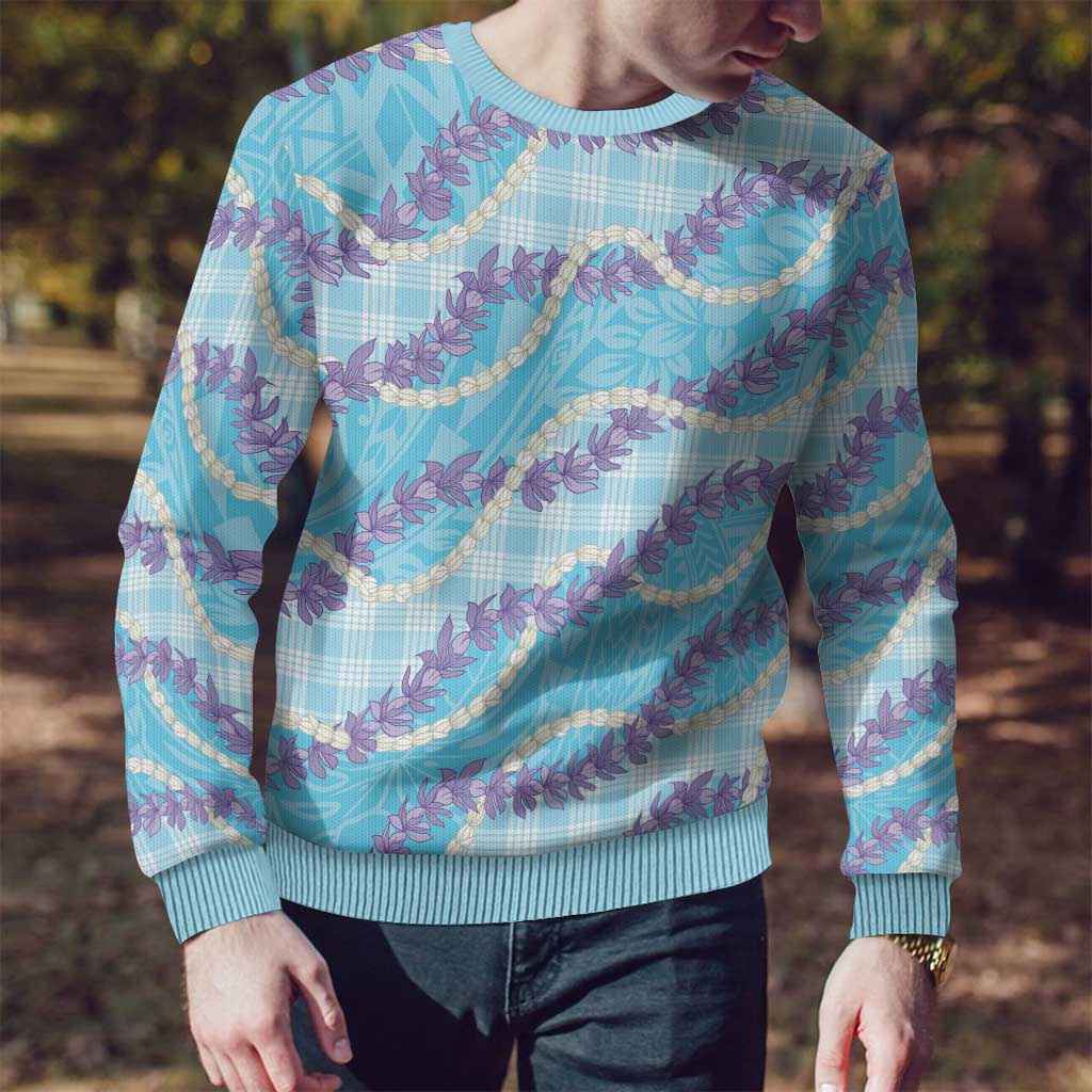 Blue Hawaii Palaka Honohono Pikake Ugly Christmas Sweater Hawaiian Orchid Lei Polynesian Pattern - Polynesian Pride