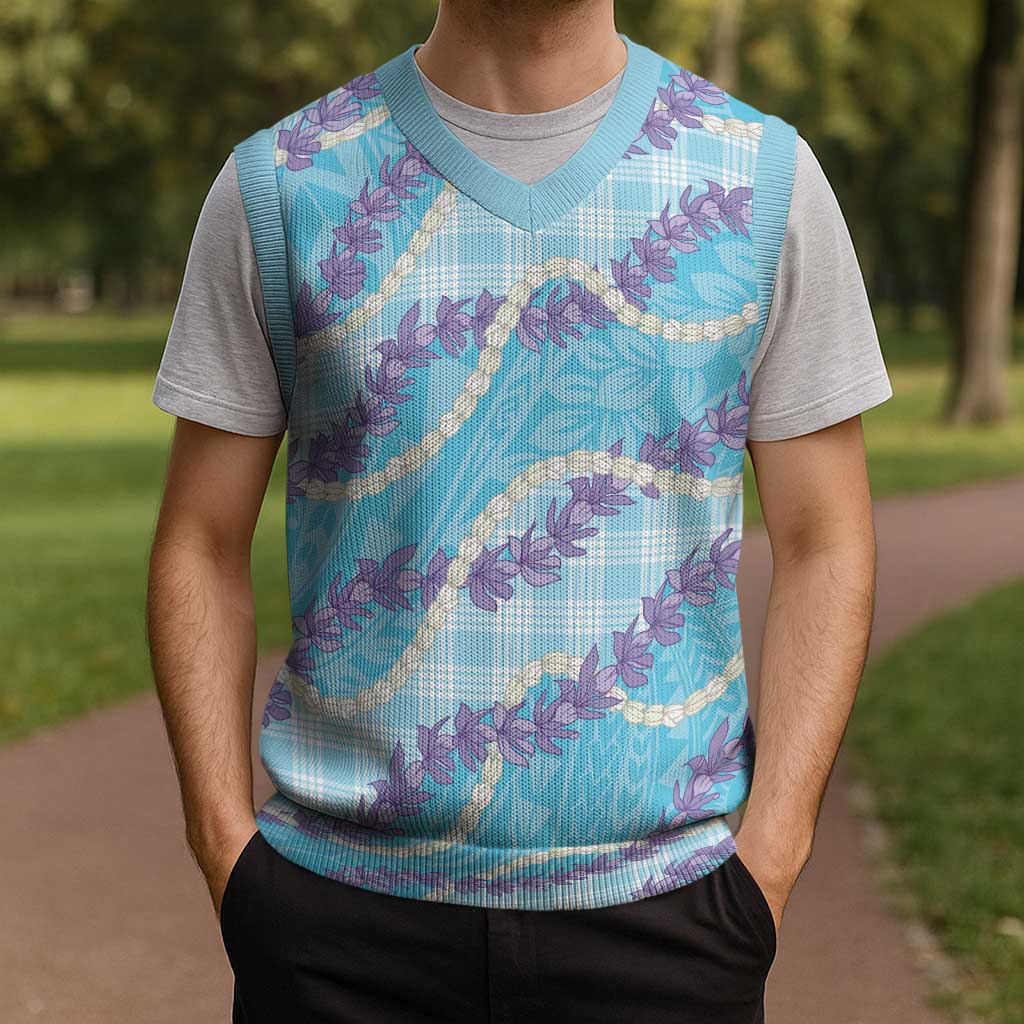 Blue Hawaii Palaka Honohono Pikake Christmas Knitted V-Neck Vest Hawaiian Orchid Lei Polynesian Pattern - Polynesian Pride