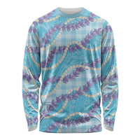 Blue Hawaii Palaka Honohono Pikake Long Sleeve Shirt Hawaiian Orchid Lei Polynesian Pattern - Polynesian Pride