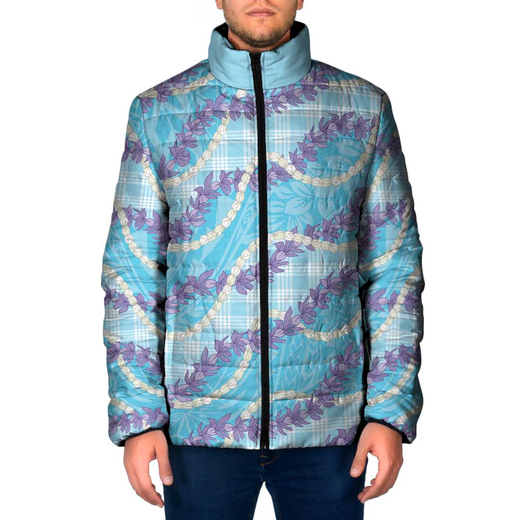 Blue Hawaii Palaka Honohono Pikake Padded Jacket Hawaiian Orchid Lei Polynesian Pattern LT14 Men Blue - Polynesian Pride