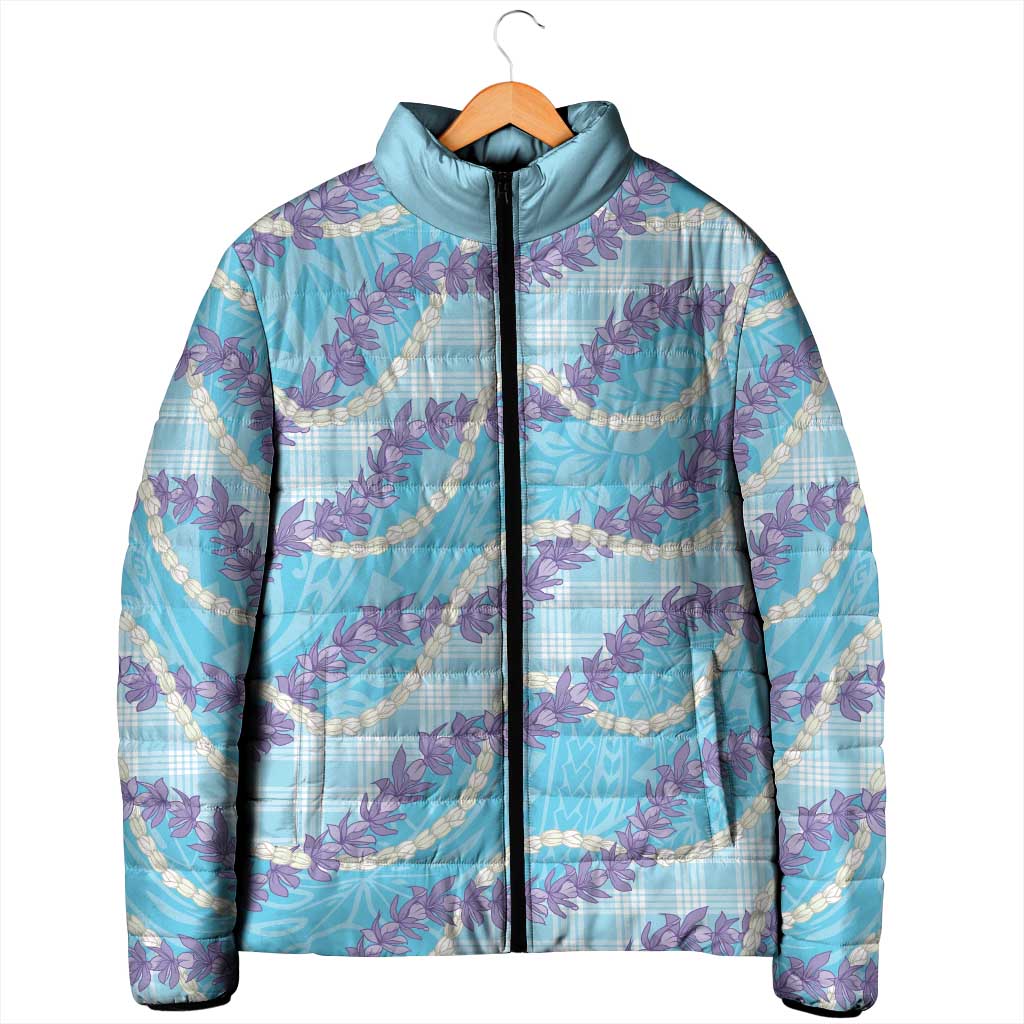 Blue Hawaii Palaka Honohono Pikake Padded Jacket Hawaiian Orchid Lei Polynesian Pattern - Polynesian Pride