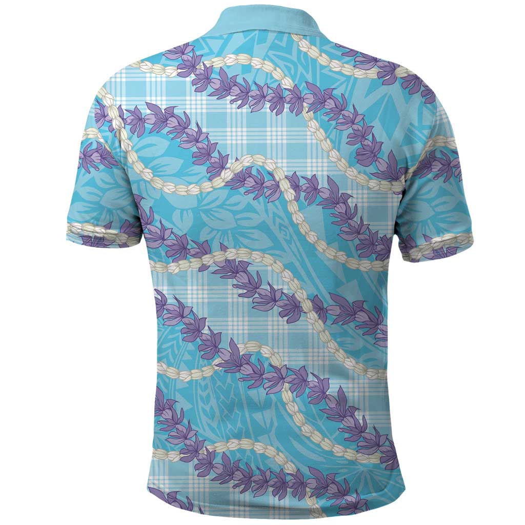 Blue Hawaii Palaka Honohono Pikake Polo Shirt Hawaiian Orchid Lei Polynesian Pattern - Polynesian Pride