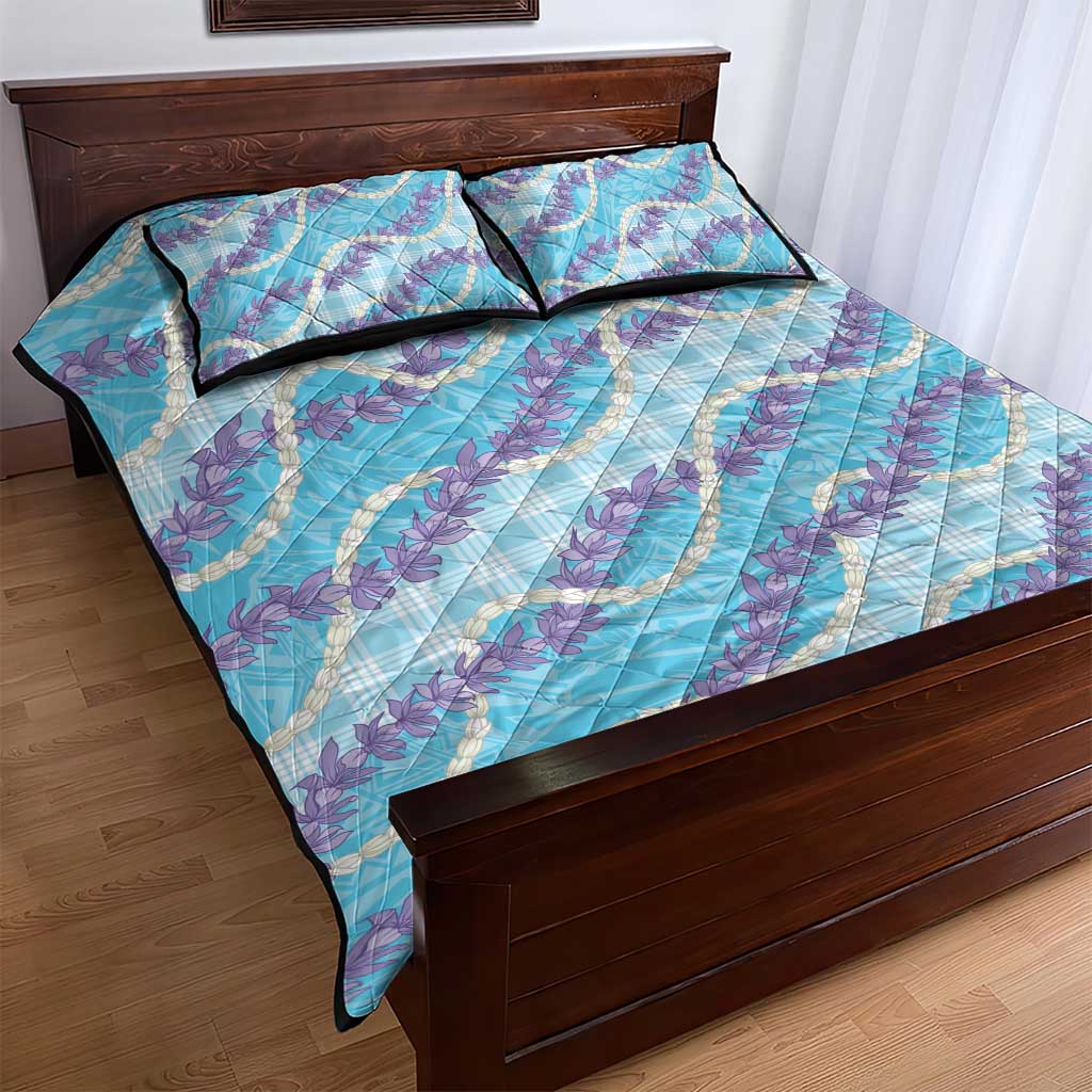 Blue Hawaii Palaka Honohono Pikake Quilt Bed Set Hawaiian Orchid Lei Polynesian Pattern - Polynesian Pride