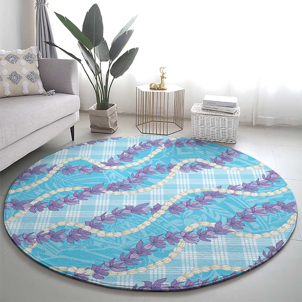 Blue Hawaii Palaka Honohono Pikake Round Carpet Hawaiian Orchid Lei Polynesian Pattern - Polynesian Pride