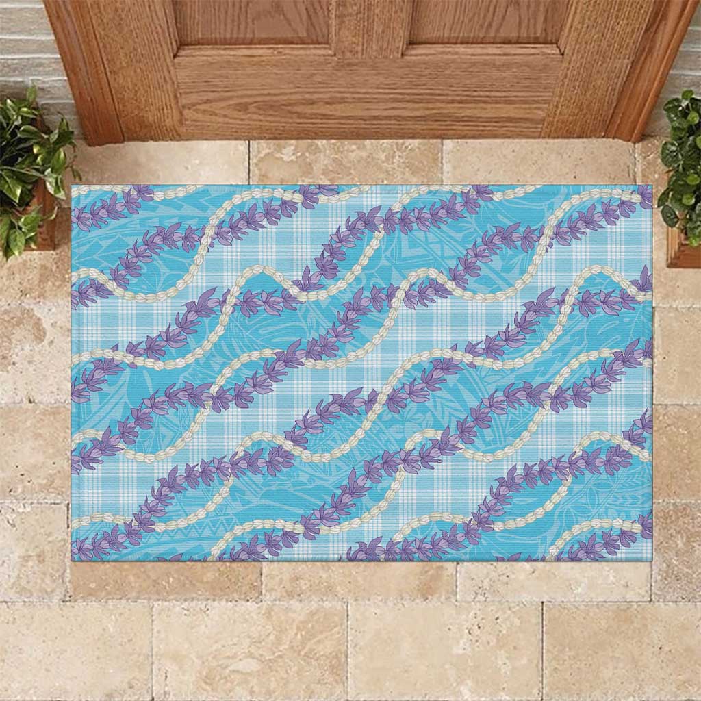 Blue Hawaii Palaka Honohono Pikake Rubber Doormat Hawaiian Orchid Lei Polynesian Pattern LT14 Blue - Polynesian Pride