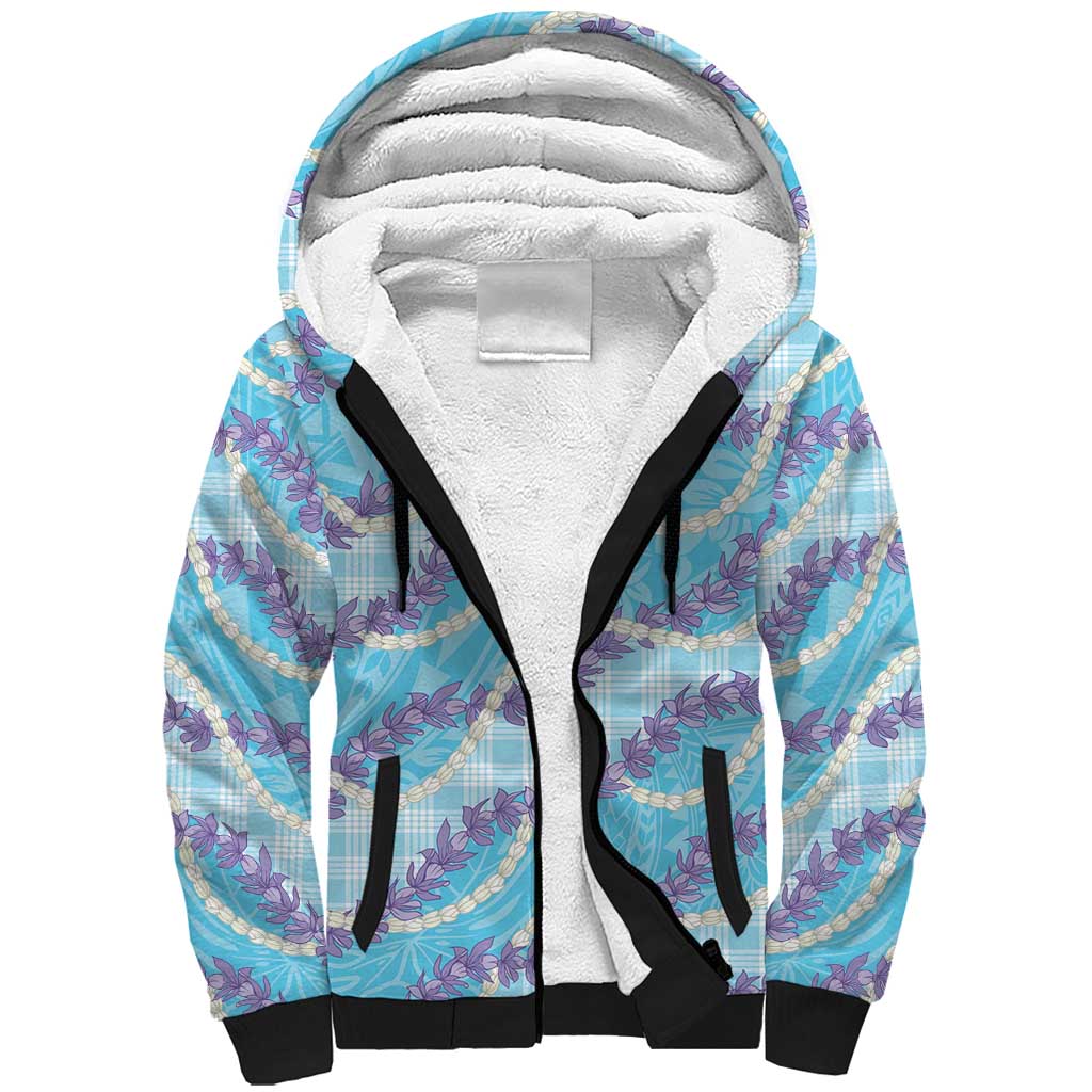 Blue Hawaii Palaka Honohono Pikake Sherpa Hoodie Hawaiian Orchid Lei Polynesian Pattern LT14 Unisex Blue - Polynesian Pride