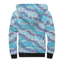 Blue Hawaii Palaka Honohono Pikake Sherpa Hoodie Hawaiian Orchid Lei Polynesian Pattern - Polynesian Pride
