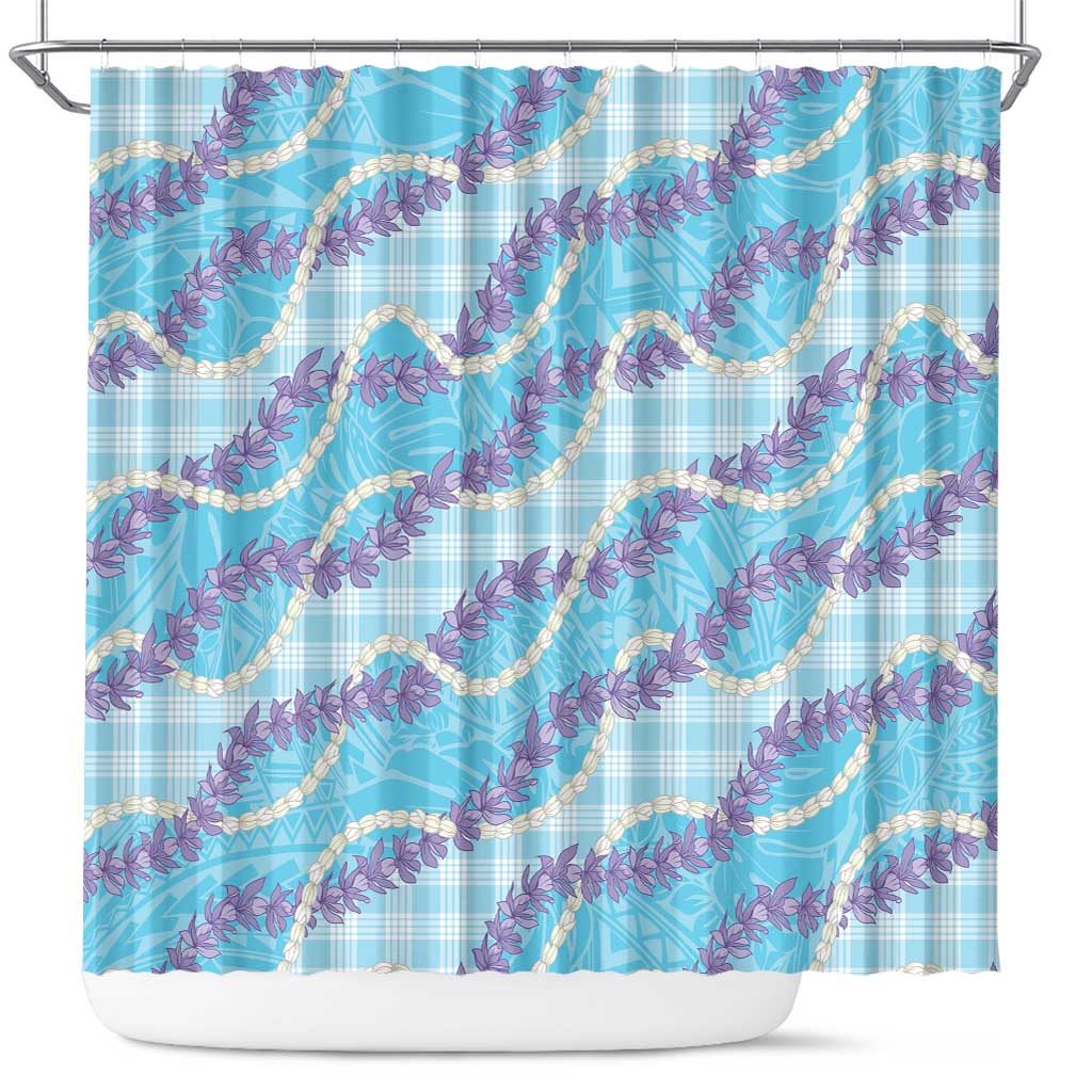 Blue Hawaii Palaka Honohono Pikake Shower Curtain Hawaiian Orchid Lei Polynesian Pattern - Polynesian Pride
