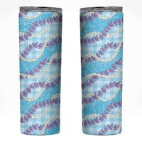 Blue Hawaii Palaka Honohono Pikake Skinny Tumbler Hawaiian Orchid Lei Polynesian Pattern - Polynesian Pride
