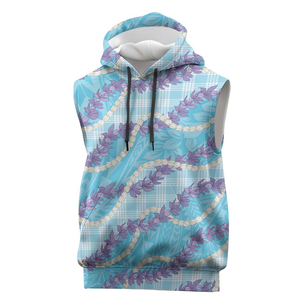 Blue Hawaii Palaka Honohono Pikake Sleeveless Hoodie Hawaiian Orchid Lei Polynesian Pattern LT14 Blue - Polynesian Pride