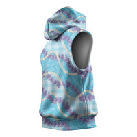 Blue Hawaii Palaka Honohono Pikake Sleeveless Hoodie Hawaiian Orchid Lei Polynesian Pattern - Polynesian Pride