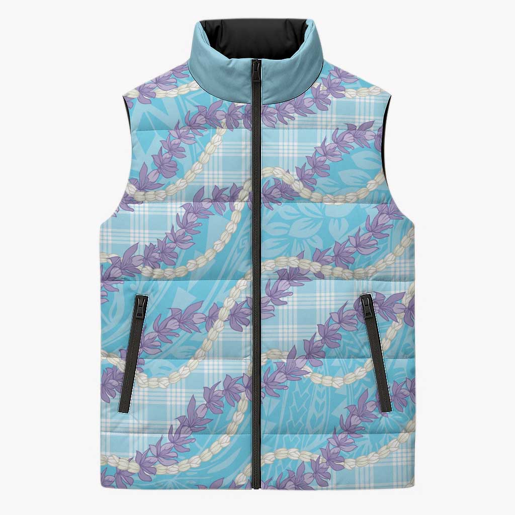 Blue Hawaii Palaka Honohono Pikake Sleeveless Puffer Jacket Hawaiian Orchid Lei Polynesian Pattern LT14 Unisex Blue - Polynesian Pride