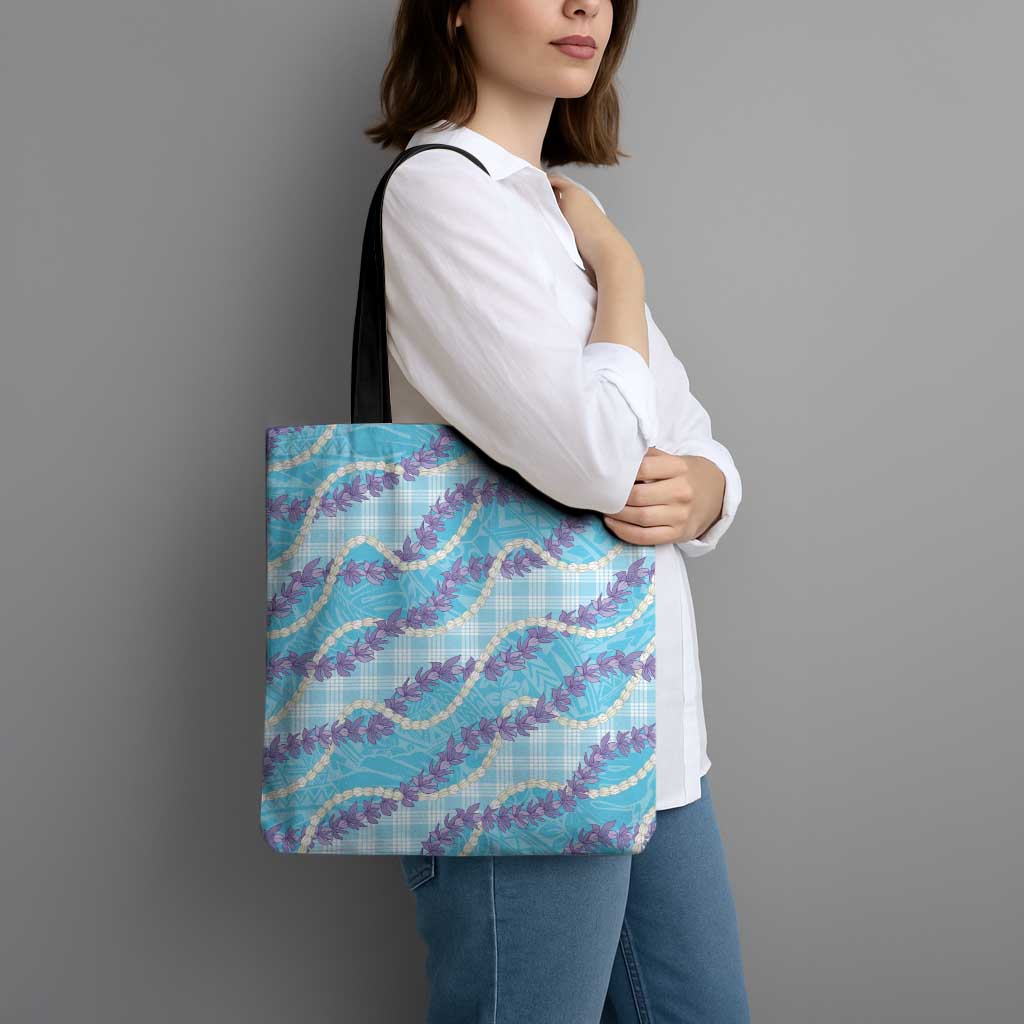 Blue Hawaii Palaka Honohono Pikake Tote Bag Hawaiian Orchid Lei Polynesian Pattern - Polynesian Pride
