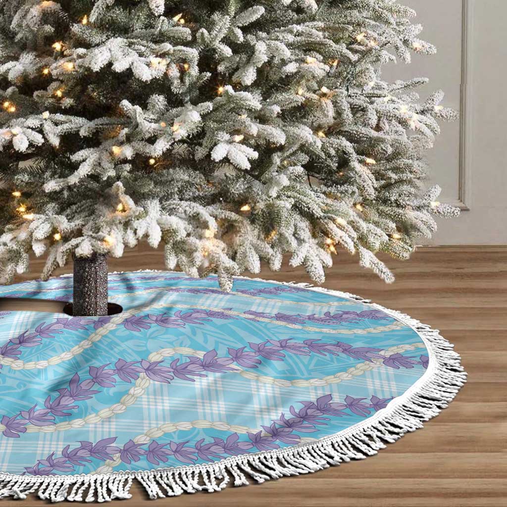 Blue Hawaii Palaka Honohono Pikake Tree Skirt Hawaiian Orchid Lei Polynesian Pattern - Polynesian Pride