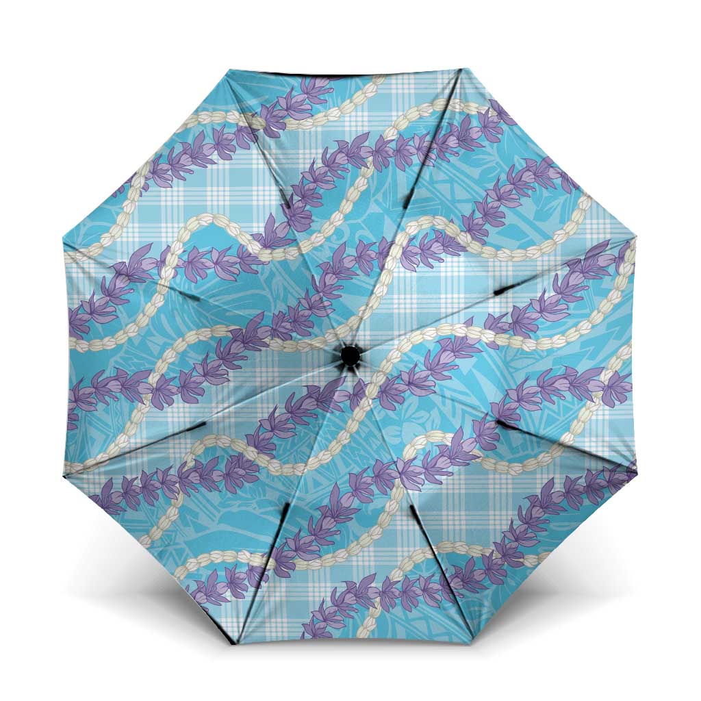 Blue Hawaii Palaka Honohono Pikake Umbrella Hawaiian Orchid Lei Polynesian Pattern LT14 One Size Folded 11.42 inch Opened Diameter 37.4 inch Blue - Polynesian Pride