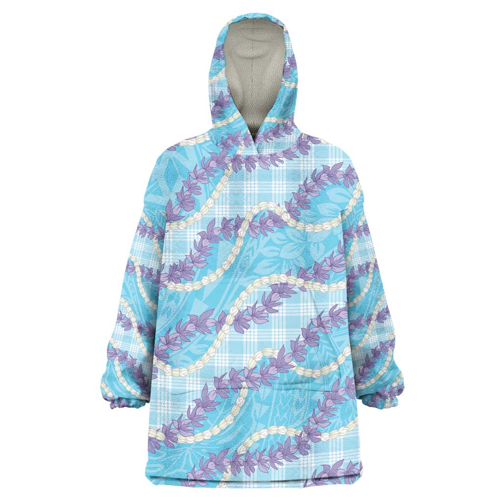 Blue Hawaii Palaka Honohono Pikake Wearable Blanket Hoodie Hawaiian Orchid Lei Polynesian Pattern LT14 One Size Blue - Polynesian Pride