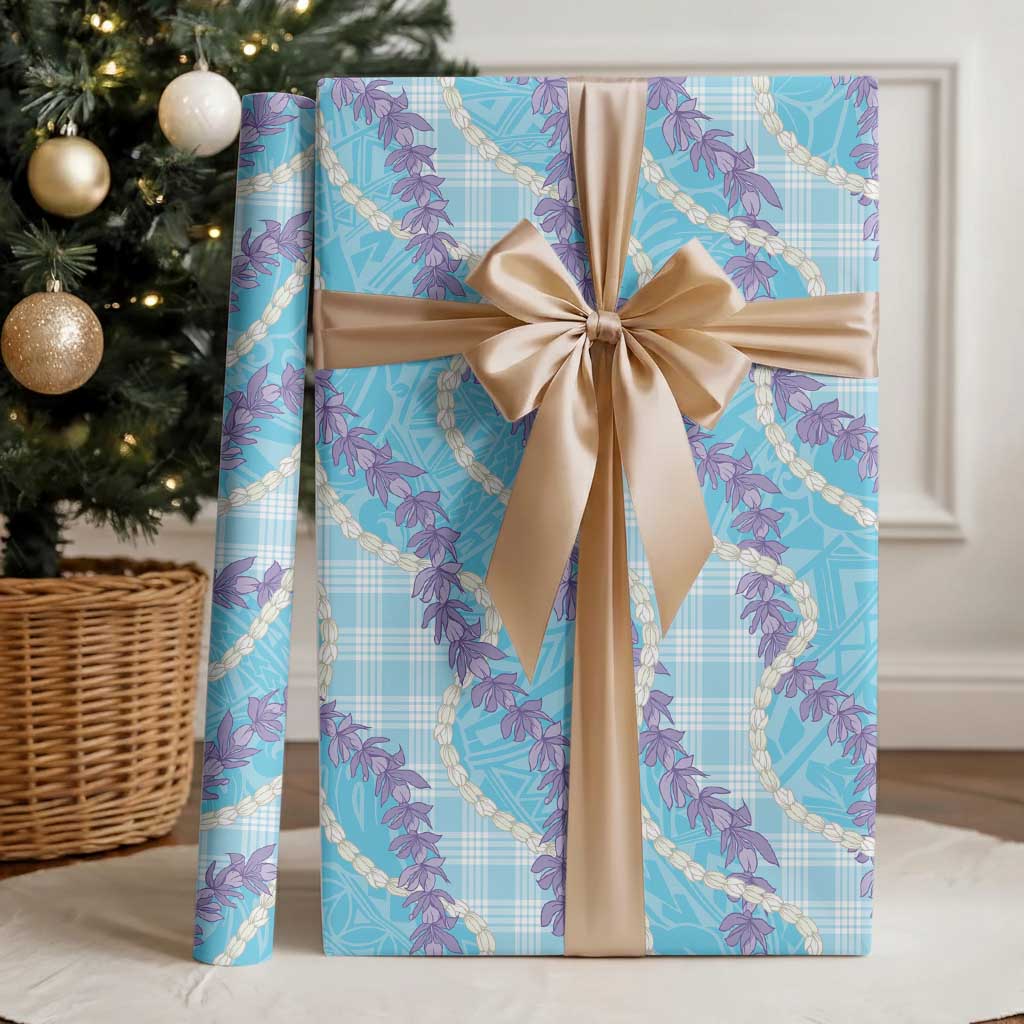 Blue Hawaii Palaka Honohono Pikake Wrapping Paper Hawaiian Orchid Lei Polynesian Pattern - Polynesian Pride