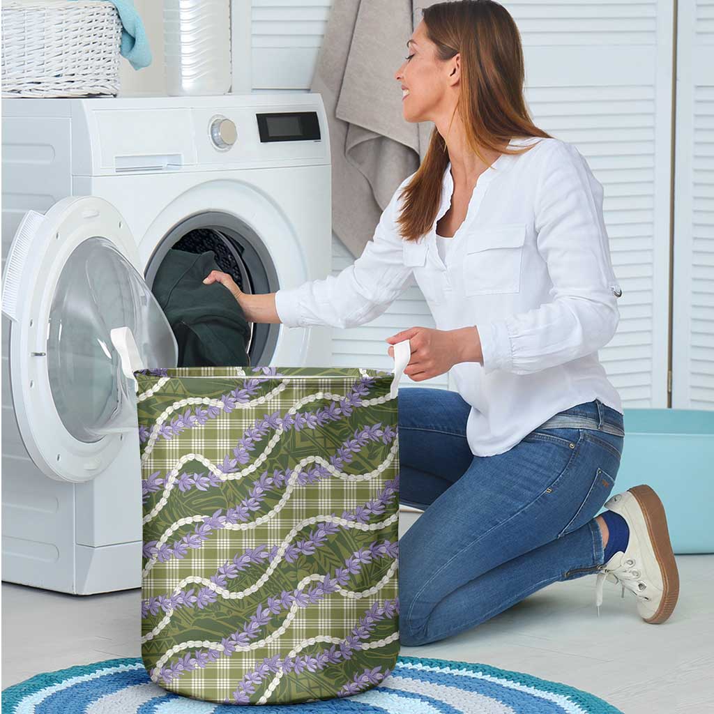 Green Hawaii Palaka Honohono Pikake Laundry Basket Hawaiian Orchid Lei Polynesian Pattern - Polynesian Pride