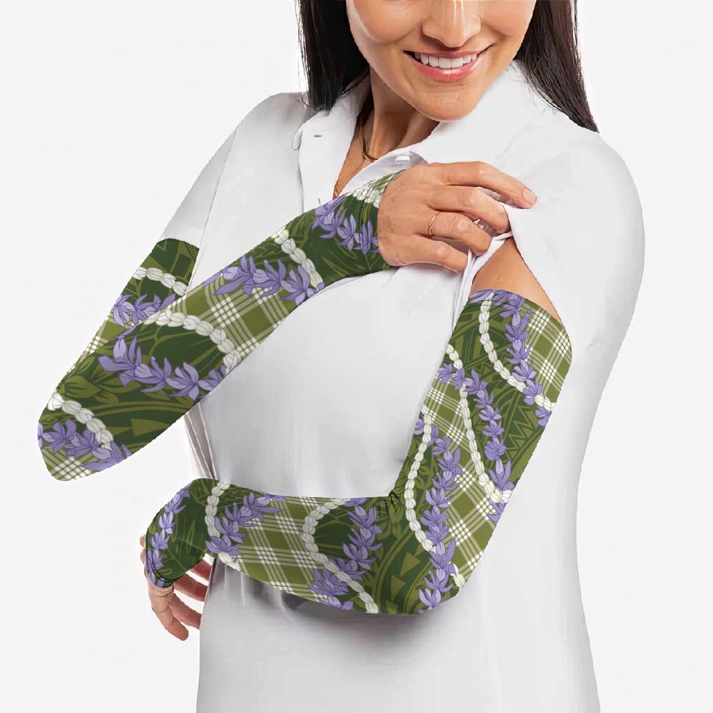 Green Hawaii Palaka Honohono Pikake Arm Sleeves Hawaiian Orchid Lei Polynesian Pattern - Polynesian Pride