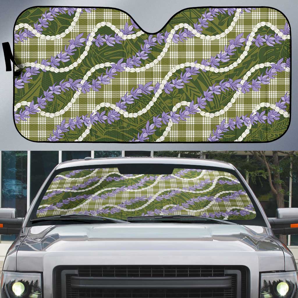 Green Hawaii Palaka Honohono Pikake Auto Sun Shade Hawaiian Orchid Lei Polynesian Pattern - Polynesian Pride