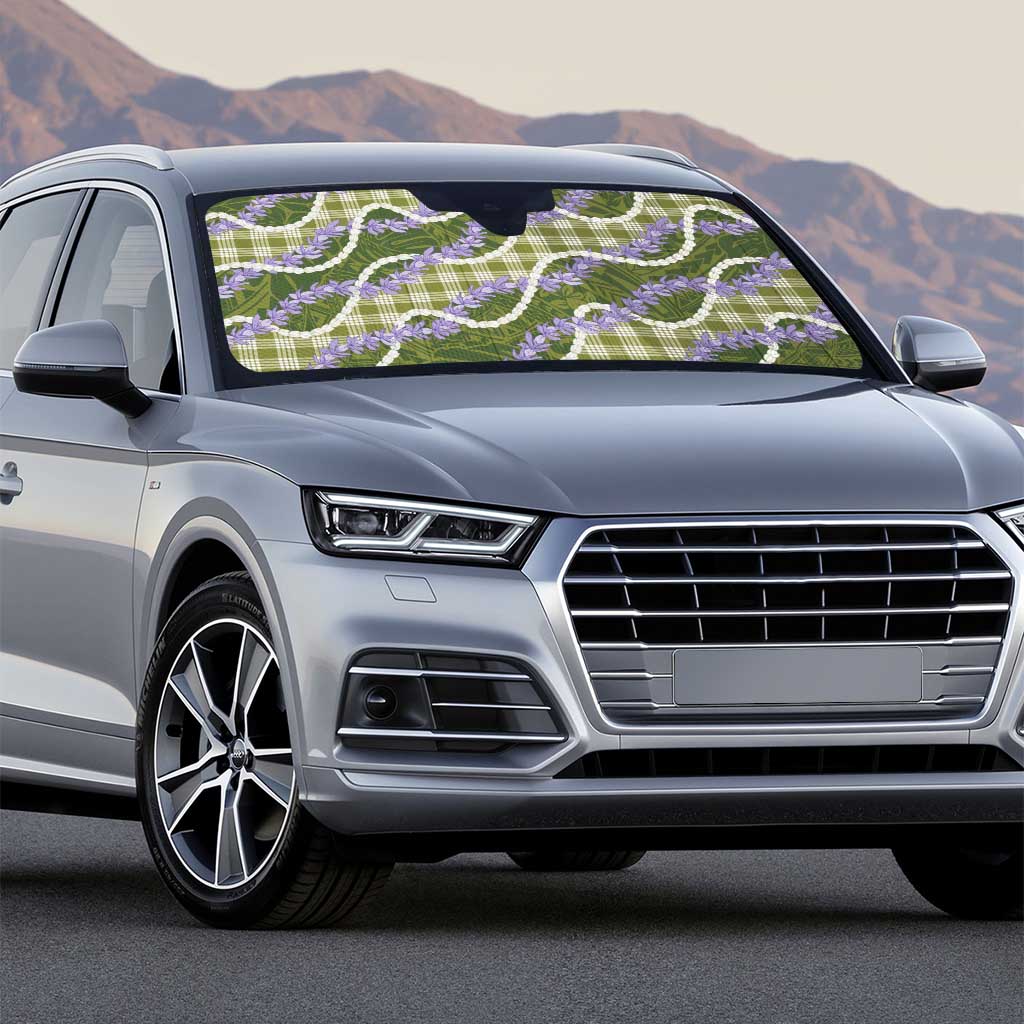 Green Hawaii Palaka Honohono Pikake Auto Sun Shade Hawaiian Orchid Lei Polynesian Pattern - Polynesian Pride