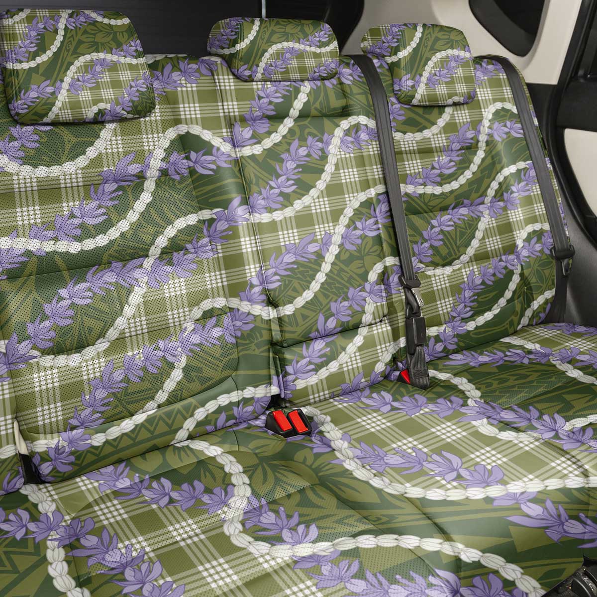 Green Hawaii Palaka Honohono Pikake Back Car Seat Cover Hawaiian Orchid Lei Polynesian Pattern - Polynesian Pride
