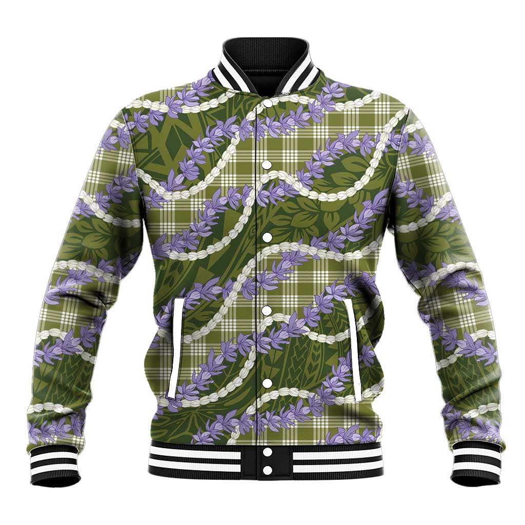 Green Hawaii Palaka Honohono Pikake Baseball Jacket Hawaiian Orchid Lei Polynesian Pattern LT14 Unisex Green - Polynesian Pride