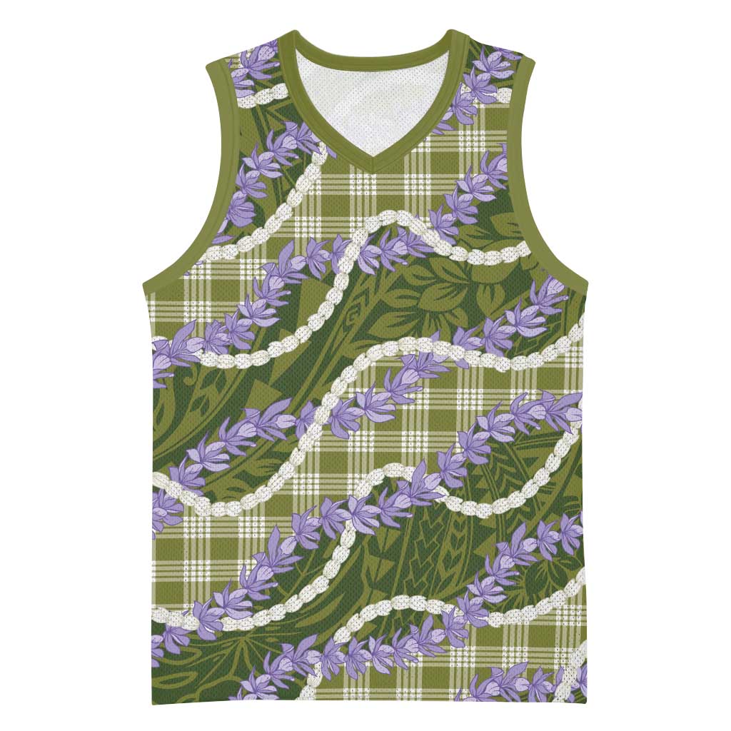 Green Hawaii Palaka Honohono Pikake Basketball Jersey Hawaiian Orchid Lei Polynesian Pattern LT14 Unisex Green - Polynesian Pride