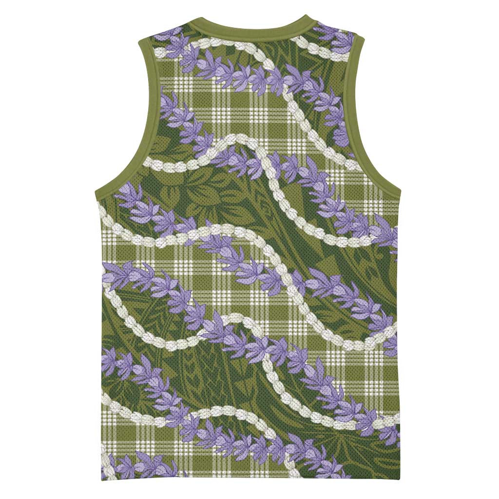 Green Hawaii Palaka Honohono Pikake Basketball Jersey Hawaiian Orchid Lei Polynesian Pattern - Polynesian Pride