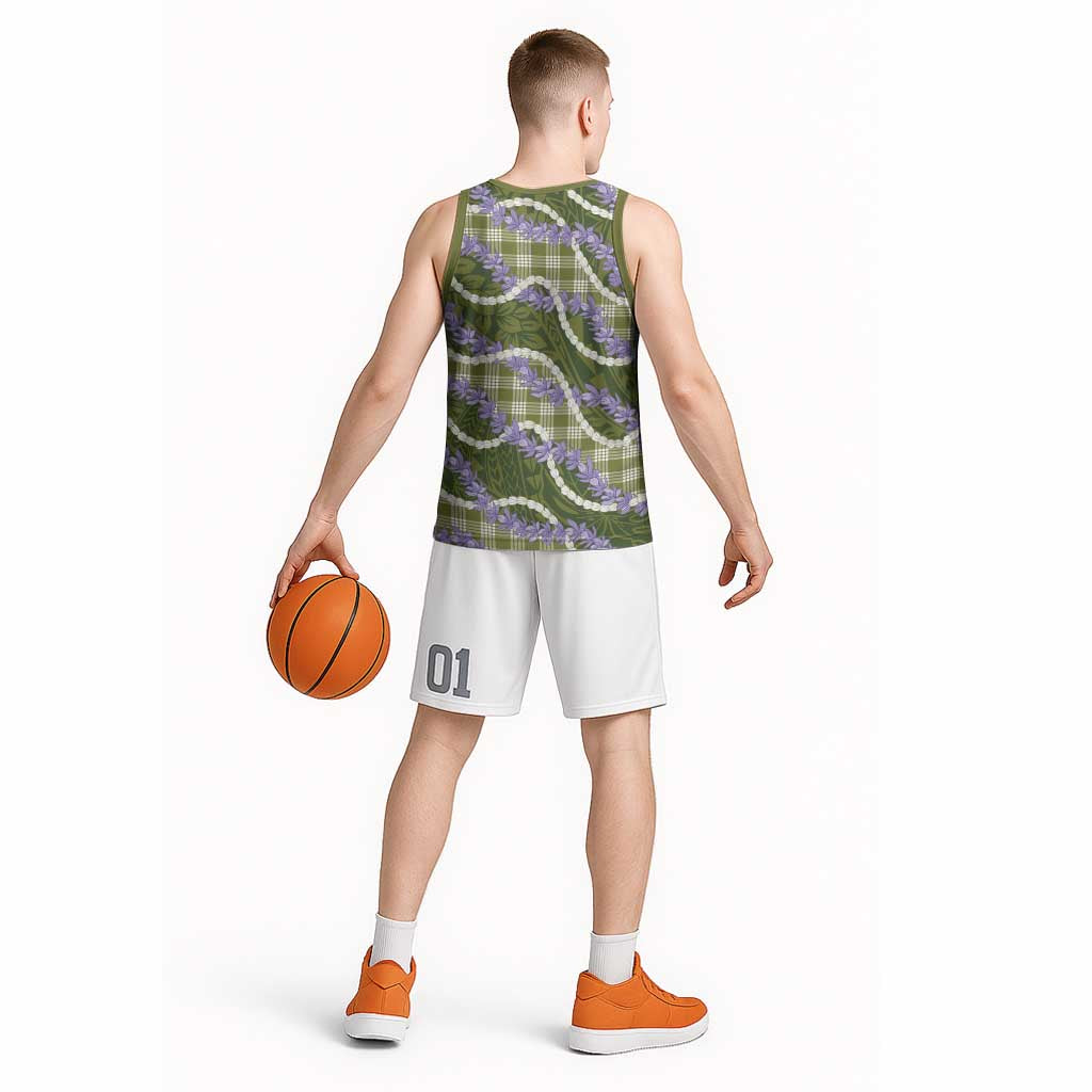Green Hawaii Palaka Honohono Pikake Basketball Jersey Hawaiian Orchid Lei Polynesian Pattern - Polynesian Pride